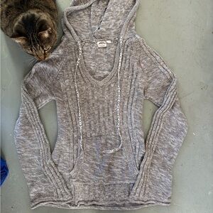 ROXY cozy Hooded Knit Sweater Pullover - Heather Taupe